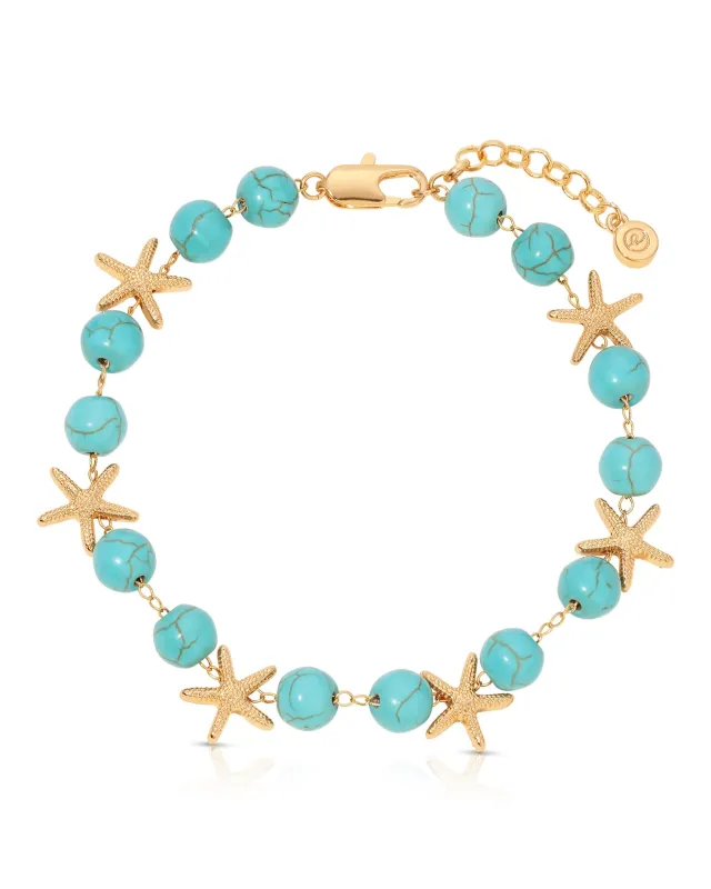 Starfish and Turquoise Beaded Anklet sold by Boston Proper