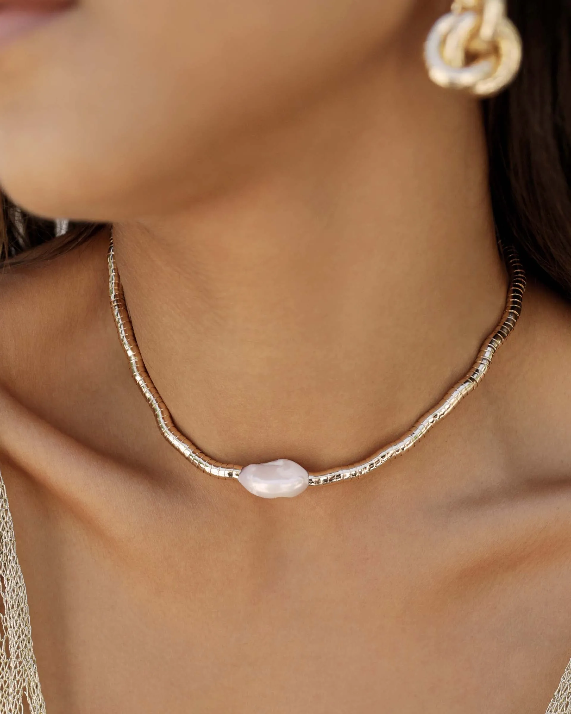 Liquid Gold and Pearl Choker sold by Boston Proper product image thumbnail 2