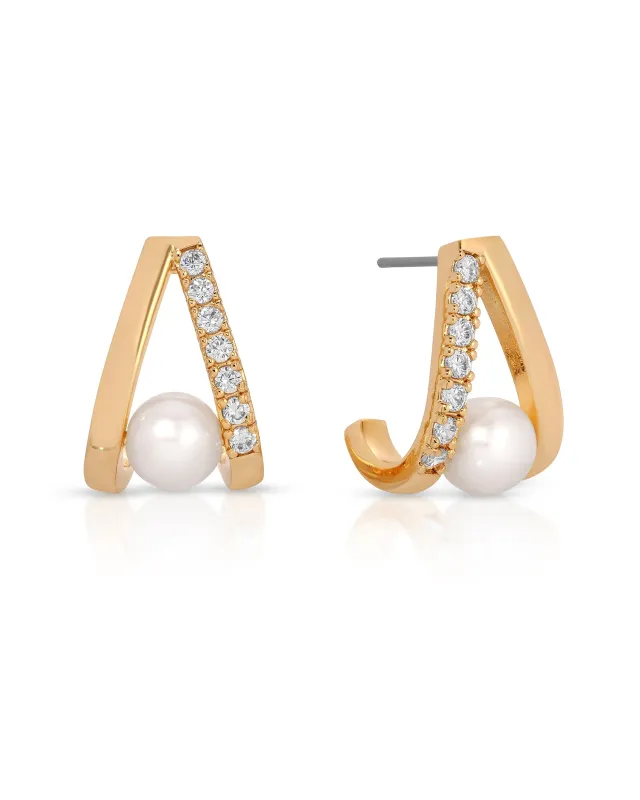 Pavé and Pearl Earrings sold by Boston Proper