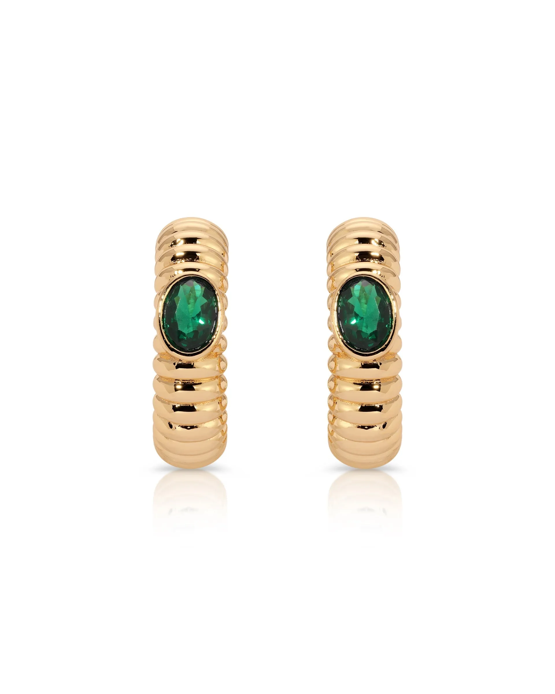 Ribbed Emerald Large Hoops sold by Boston Proper product image thumbnail 3