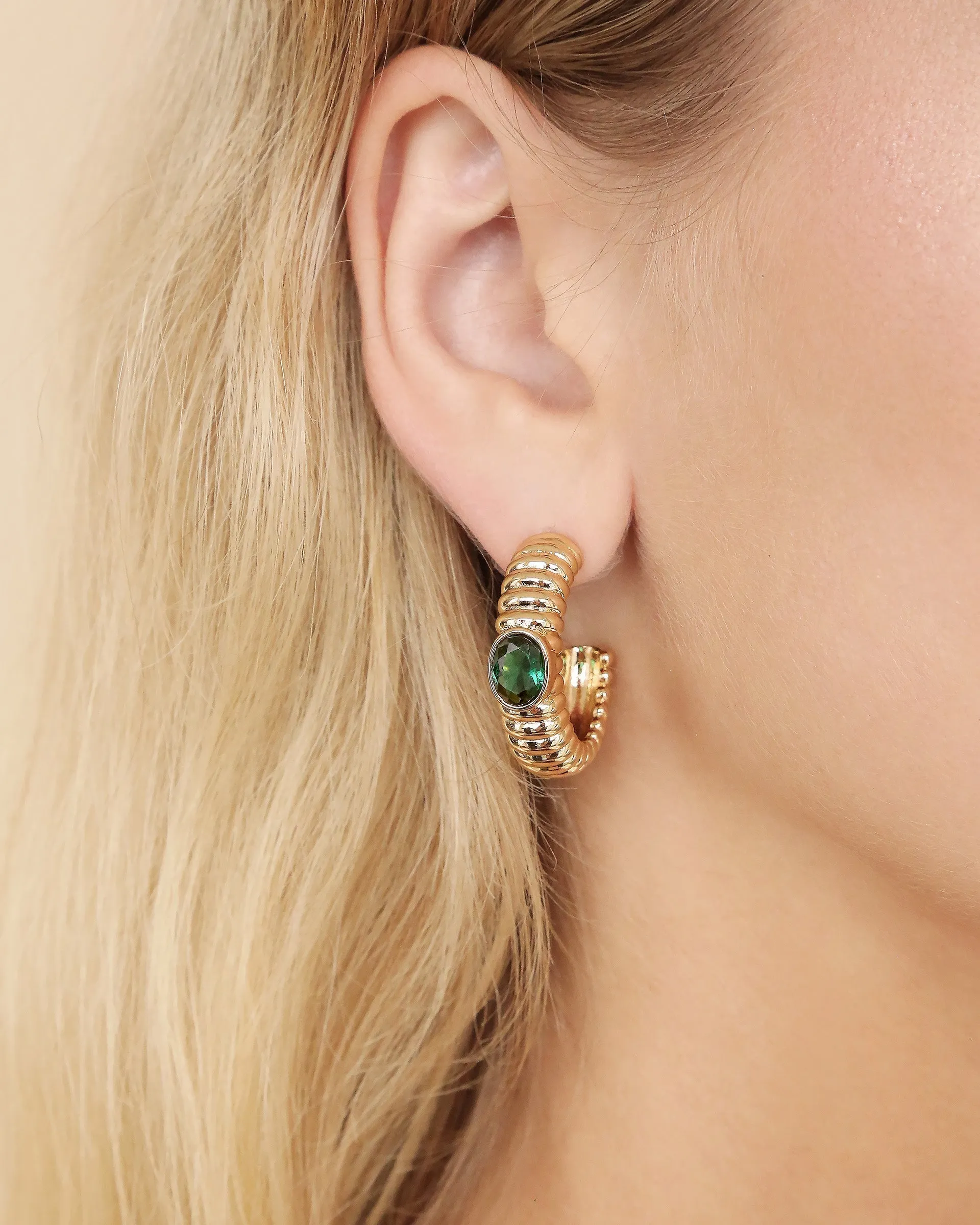 Ribbed Emerald Large Hoops sold by Boston Proper product image thumbnail 2