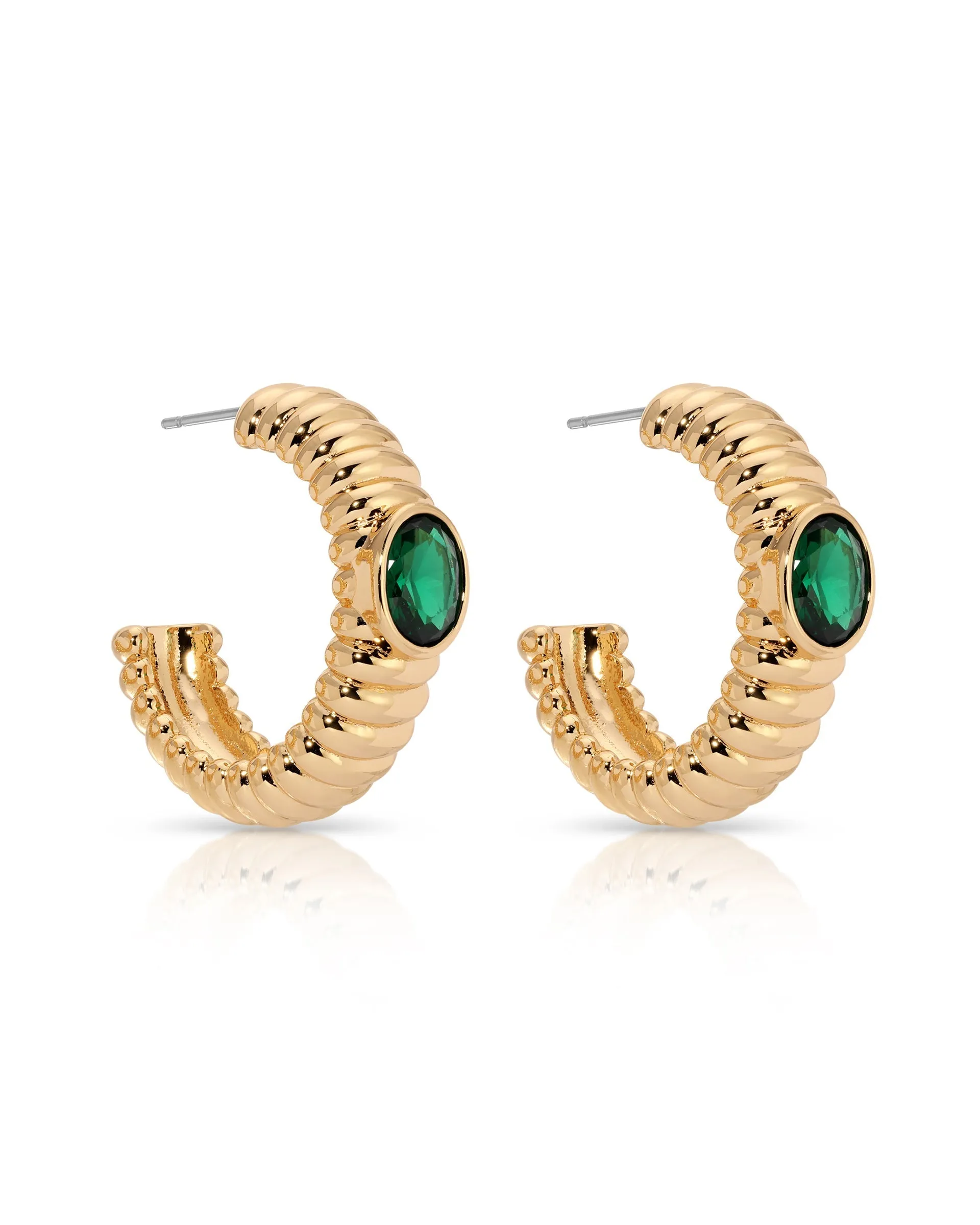 Ribbed Emerald Large Hoops sold by Boston Proper product image thumbnail 5