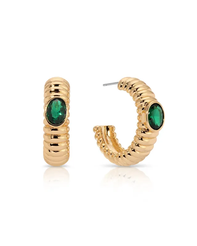 Ribbed Emerald Large Hoops sold by Boston Proper