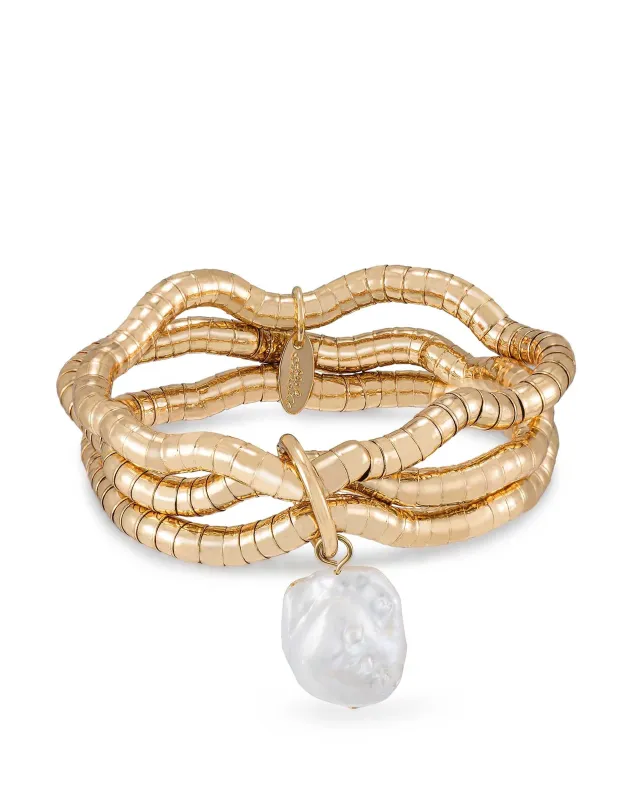 Liquid Gold and Pearl Stretch Bracelet sold by Boston Proper