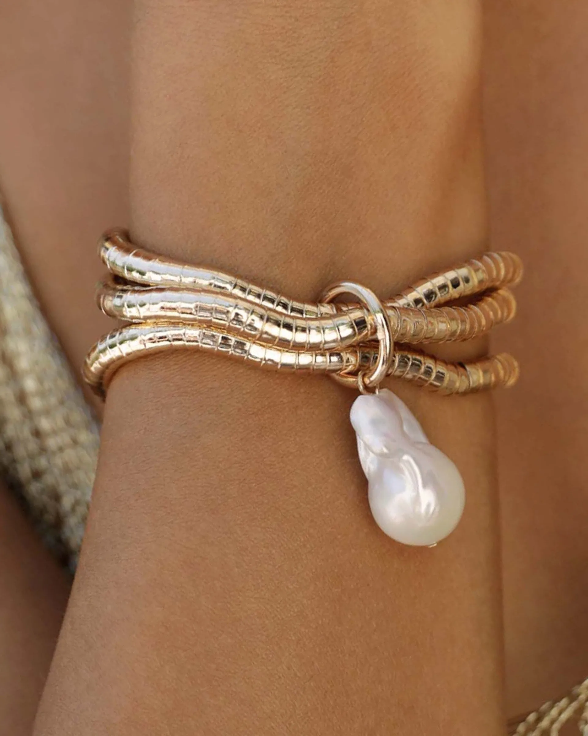 Liquid Gold and Pearl Stretch Bracelet sold by Boston Proper product image thumbnail 2