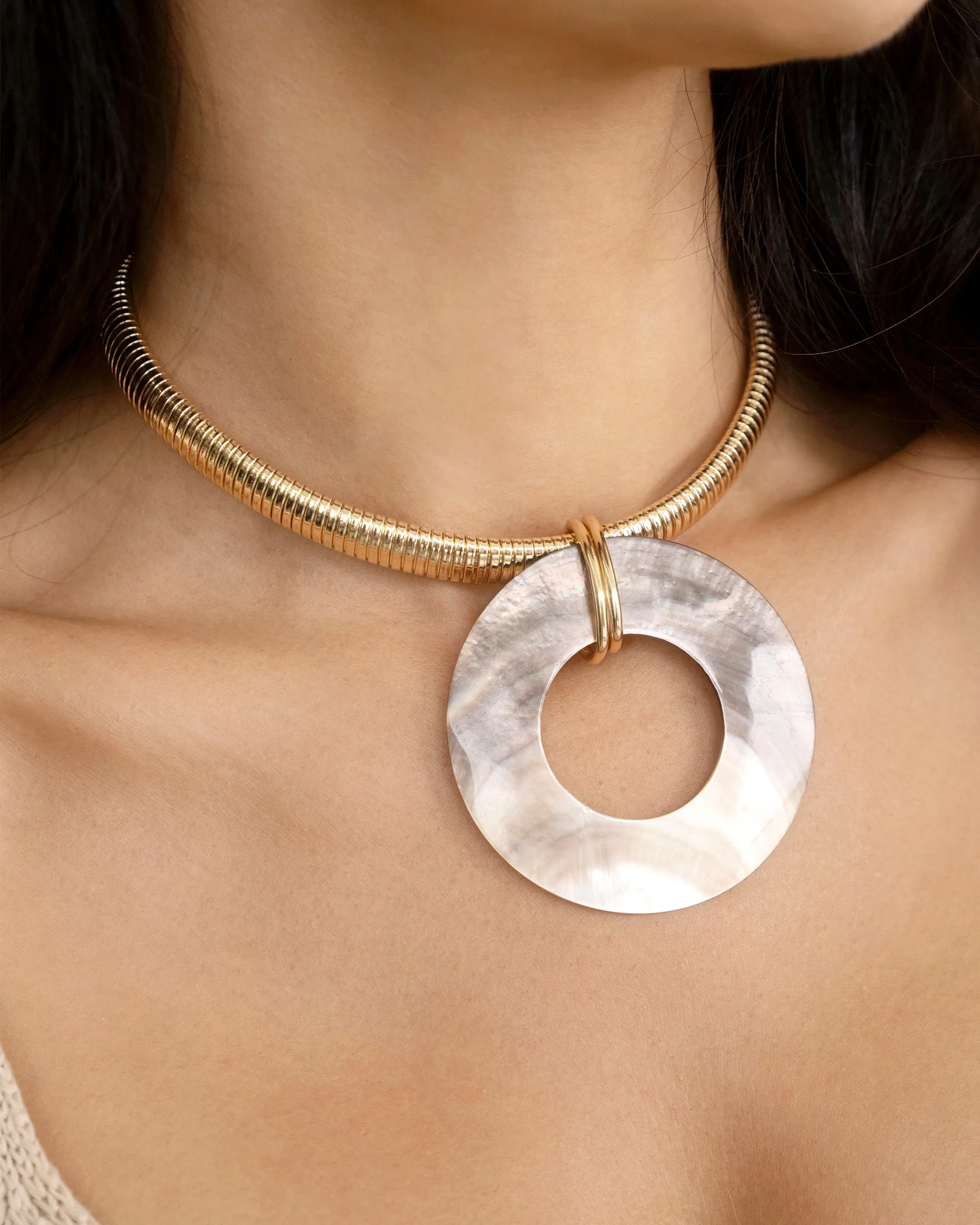 Shell Open Circle Pendant Flex Chain Necklace sold by Boston Proper product image thumbnail 2