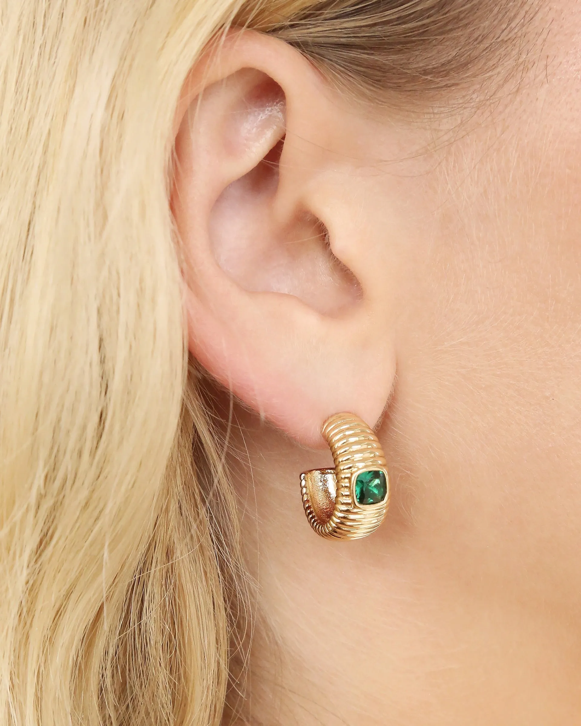 Ribbed Emerald Medium Hoops sold by Boston Proper product image thumbnail 2