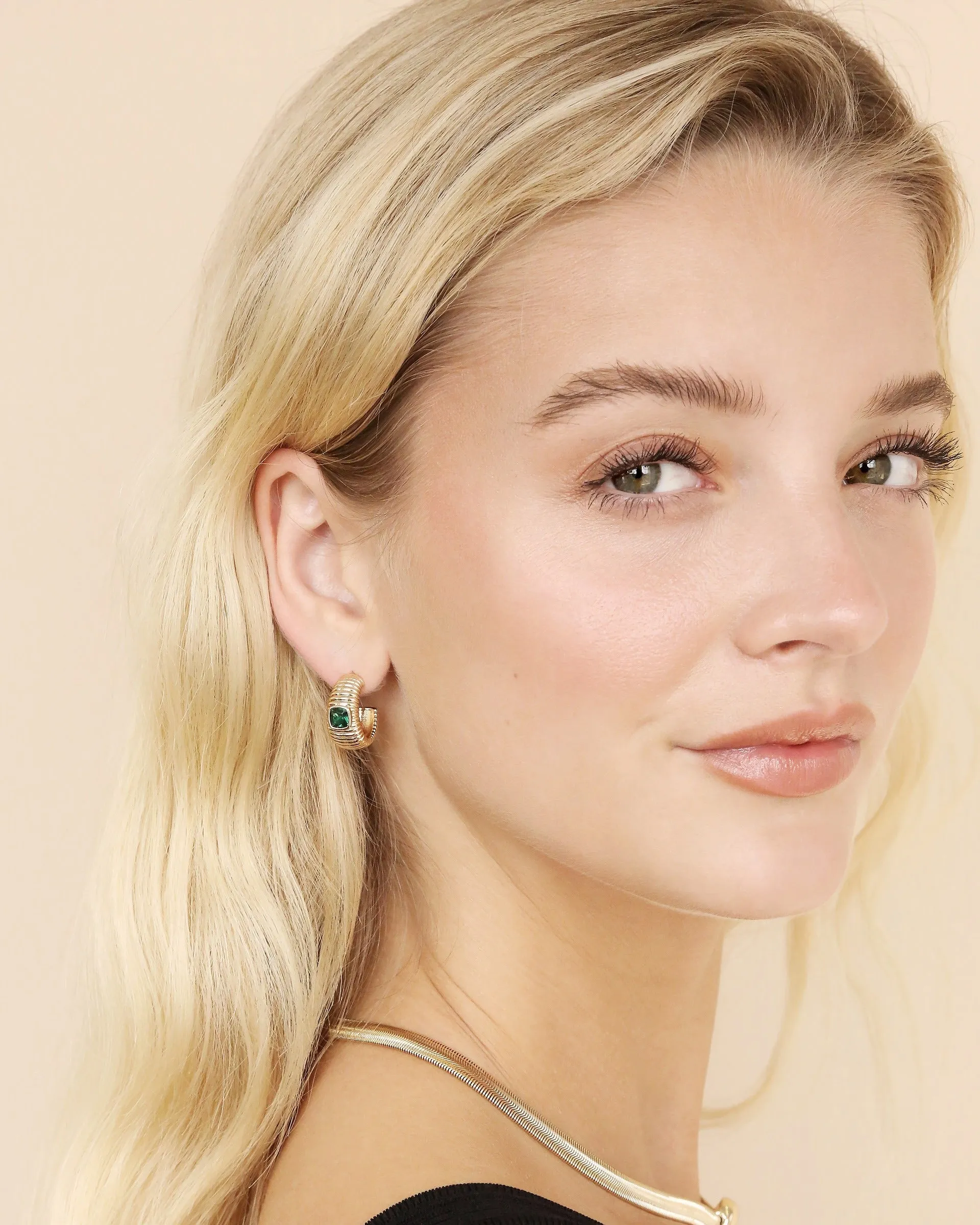 Ribbed Emerald Medium Hoops sold by Boston Proper product image thumbnail 4