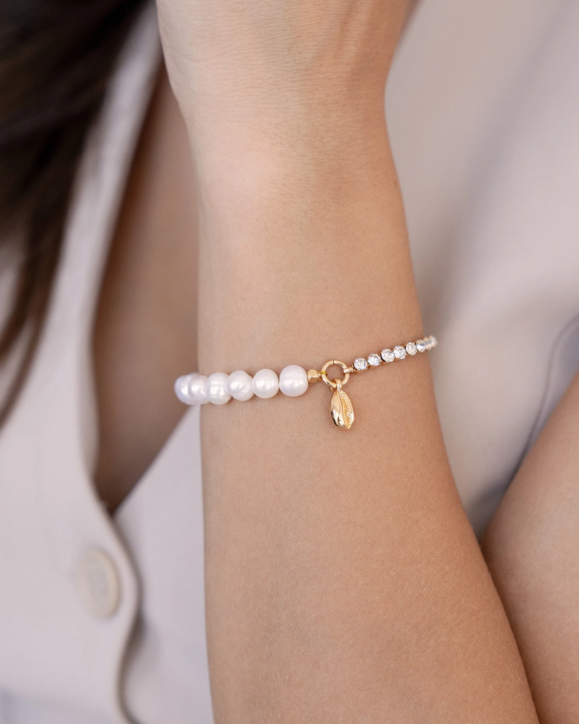 Pearl and Crystal Shell Bracelet sold by Boston Proper product image thumbnail 2