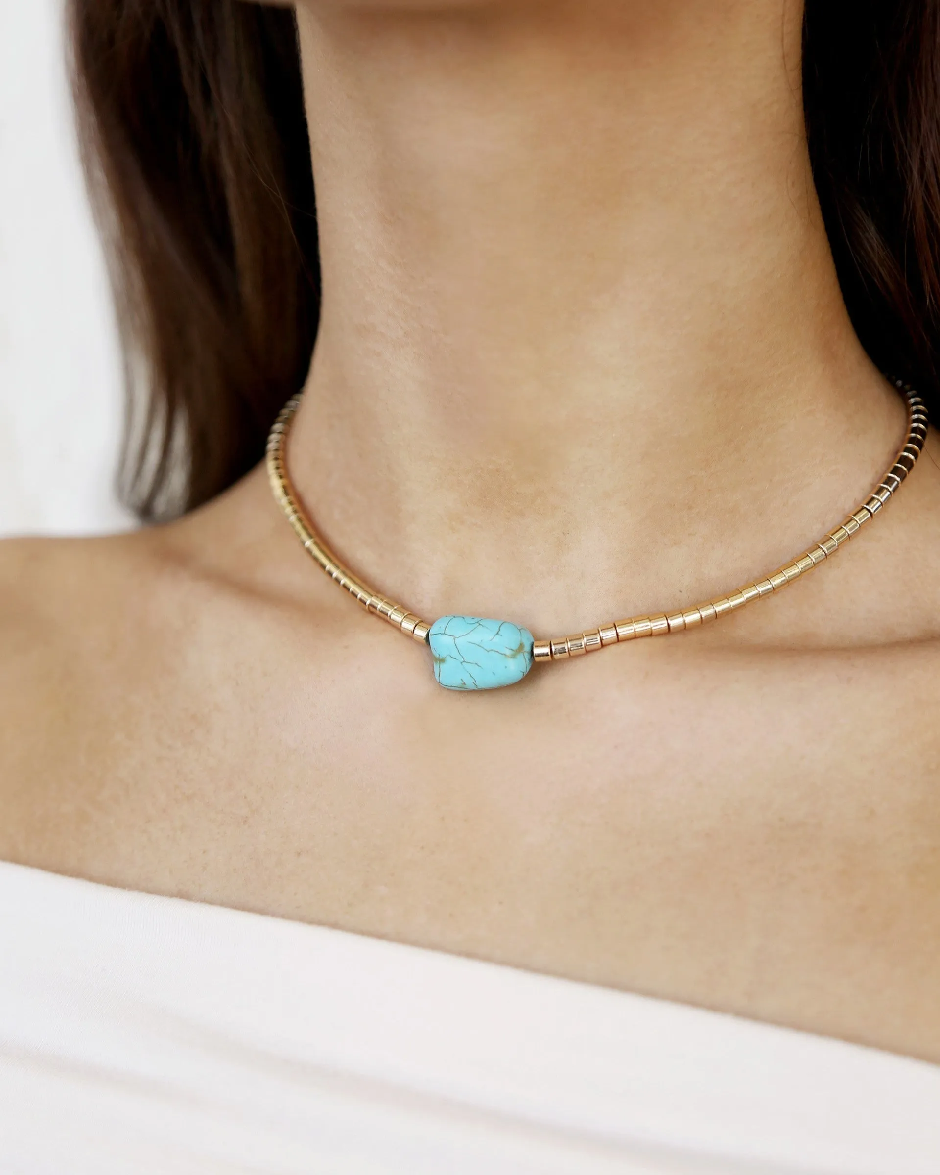 Gold Beaded Turquoise Nugget Necklace sold by Boston Proper product image thumbnail 2
