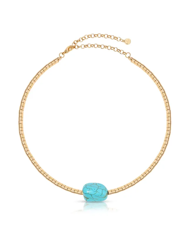 Gold Beaded Turquoise Nugget Necklace sold by Boston Proper