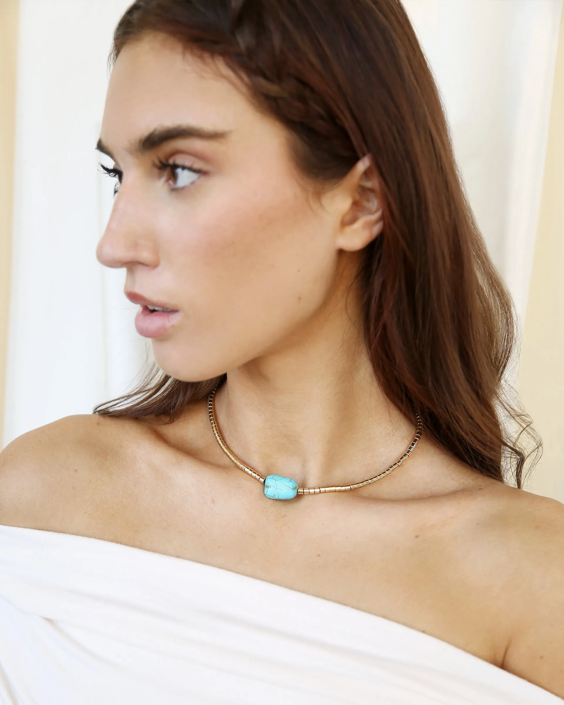 Gold Beaded Turquoise Nugget Necklace sold by Boston Proper product image thumbnail 3