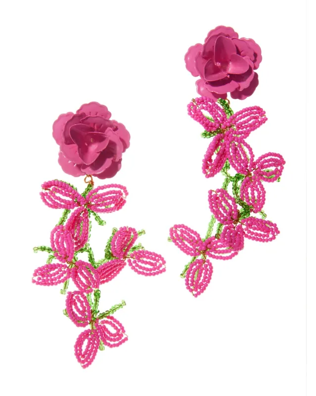 Statement Beaded Floral Earring Pink Multi sold by Boston Proper