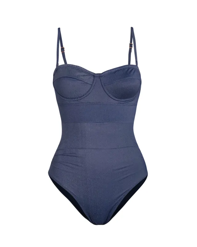 Anabel One Piece In Indigo Twill sold by Boston Proper