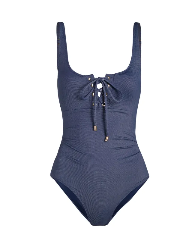 Taylor One Piece In Indigo Twill sold by Boston Proper