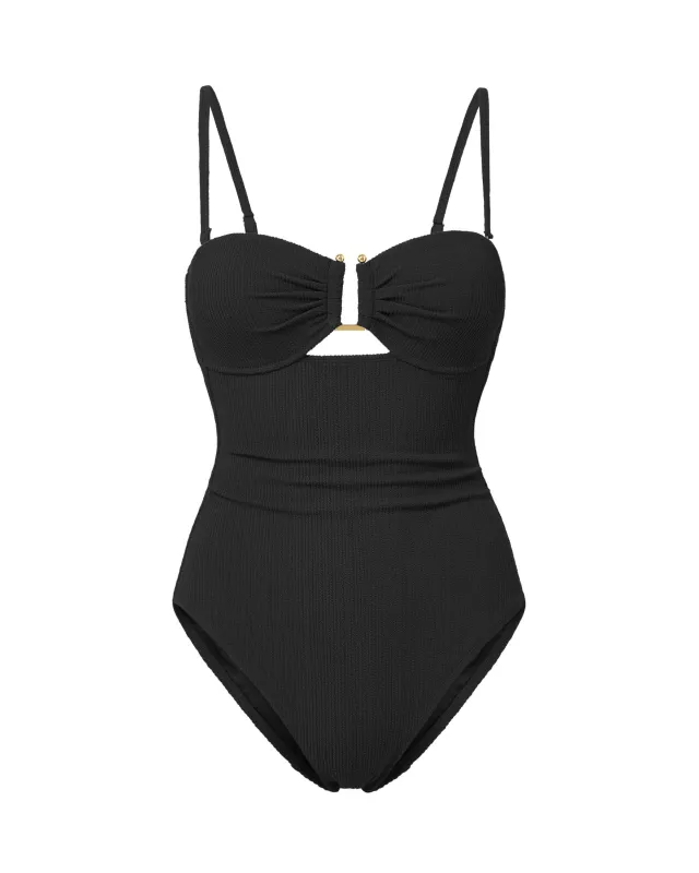 Juliette One Piece In Black Texture sold by Boston Proper