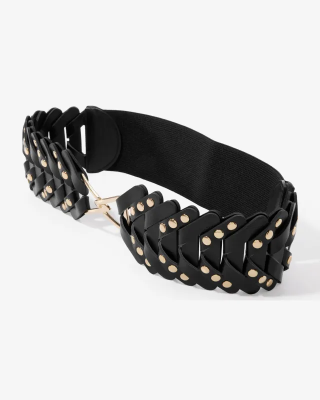 Studded Accordion Waist Belt Black made by Boston Proper