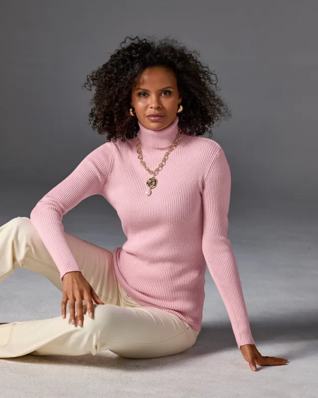 Ribbed Turtleneck Sweater Soft Pink sold by Boston Proper