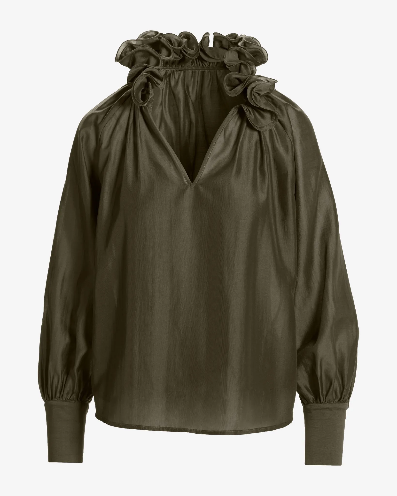 Ruffle Collar Blouse Olive Night sold by Boston Proper product image thumbnail 2