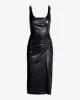 Faux Leather Ruched Slit Detail Midi Dress Black sold by Boston Proper