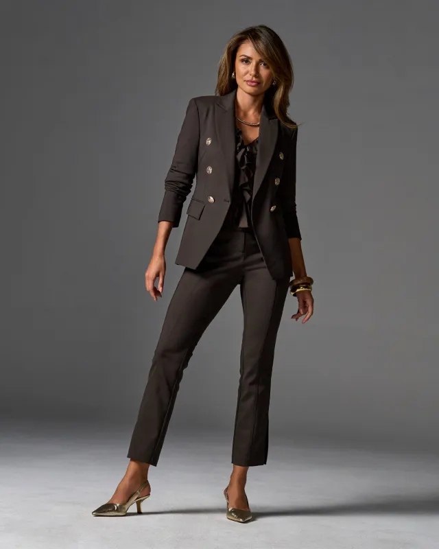 Newport Modern Slim Straight Side Slit Trouser Pant Chocolate Torte sold by Boston Proper