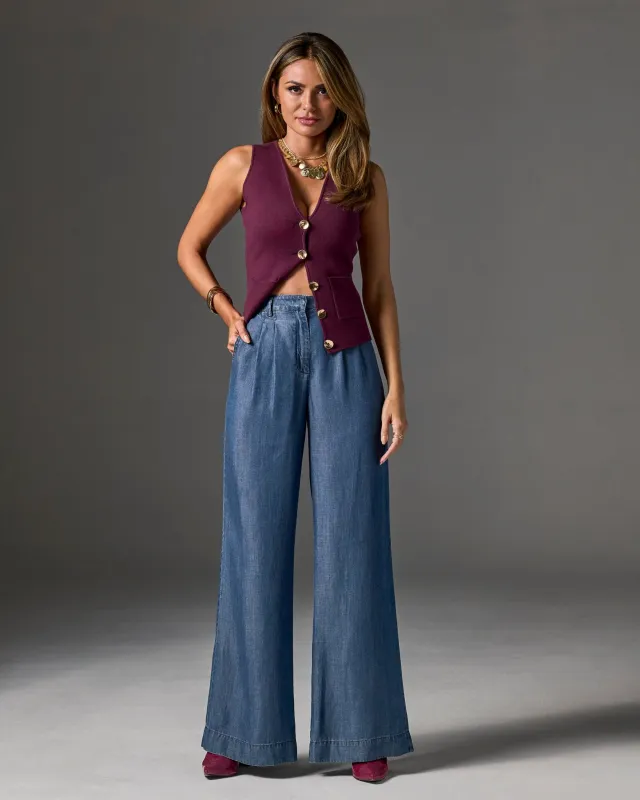 Wide Leg Drapey Denim Pant Deep Blue sold by Boston Proper
