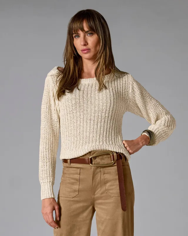 Metallic Loose Knit Sweater Off White sold by Boston Proper
