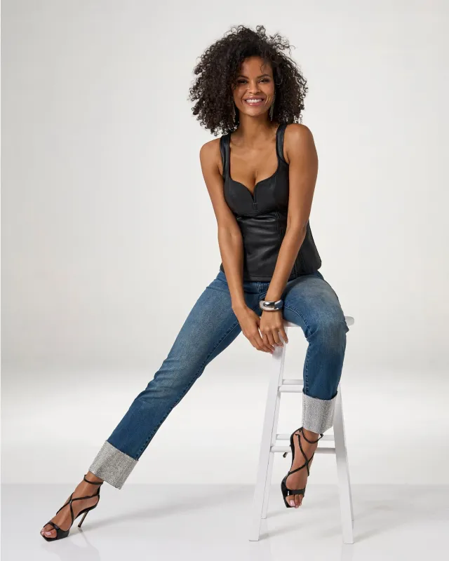 Newport Relaxed Embellished Cuff Jean Medium Wash sold by Boston Proper