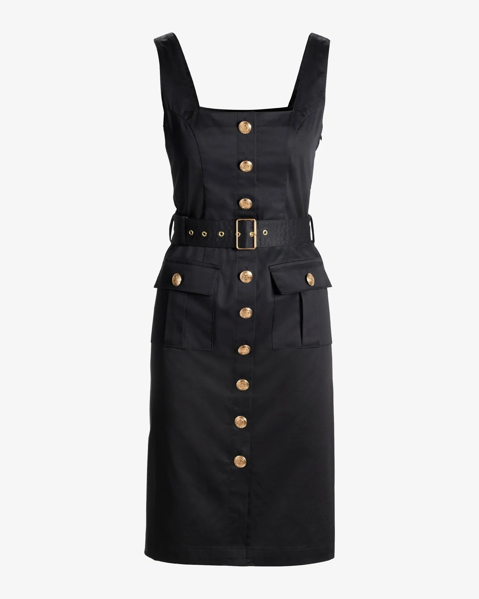 Crest Button Detail Belted Midi Sheath Dress Black sold by Boston Proper product image thumbnail 2