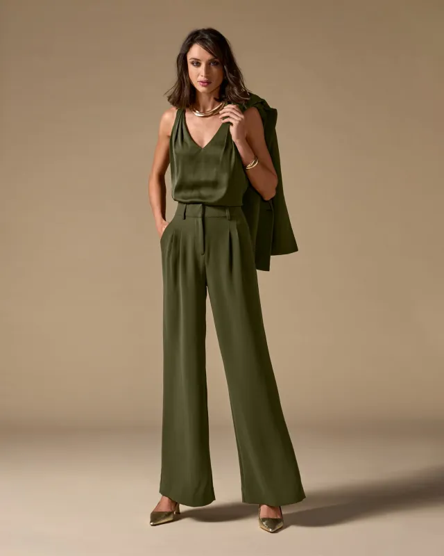 Malibu Wide Leg Effortless Drape Trouser Pant Olive sold by Boston Proper