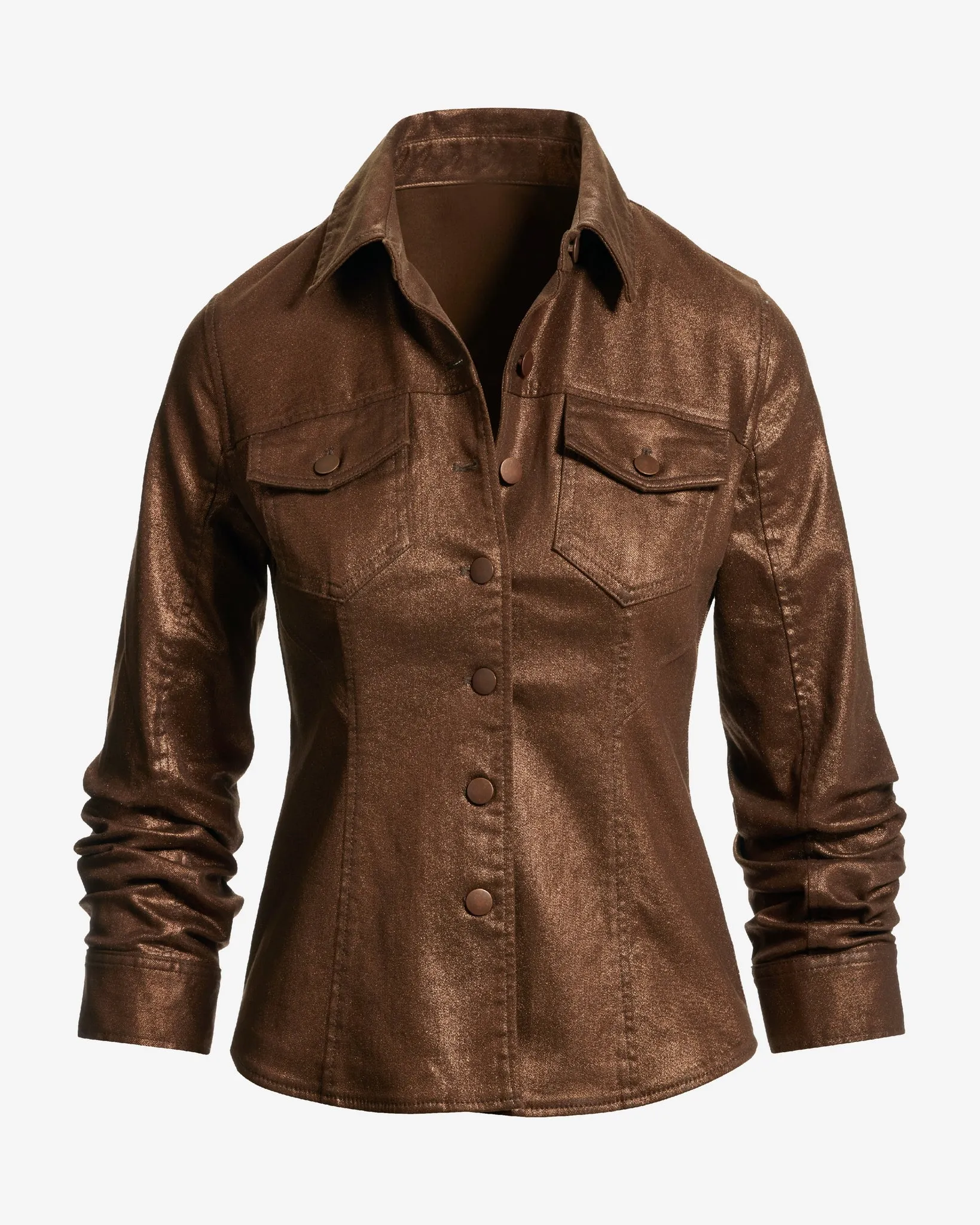 Coated Denim Ruched Sleeve Jacket Bronze sold by Boston Proper product image thumbnail 2