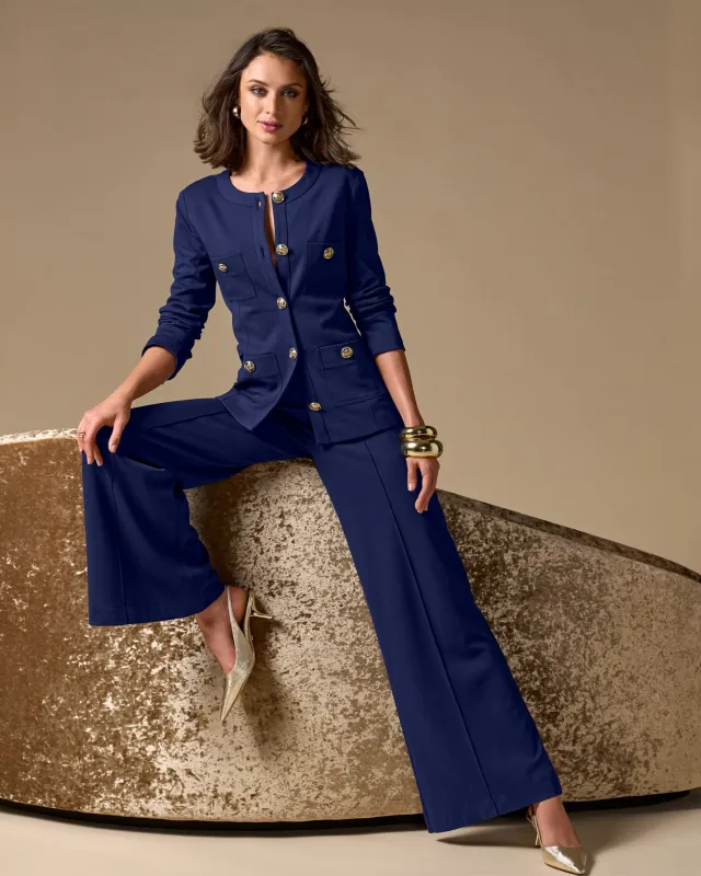 Malibu Ultimate Pull-On Ponte Pant Navy sold by Boston Proper