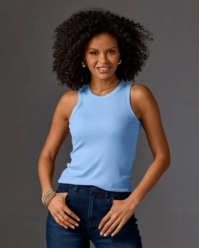 So Essential Ribbed High Neck Top Clear Blue Sky sold by Boston Proper