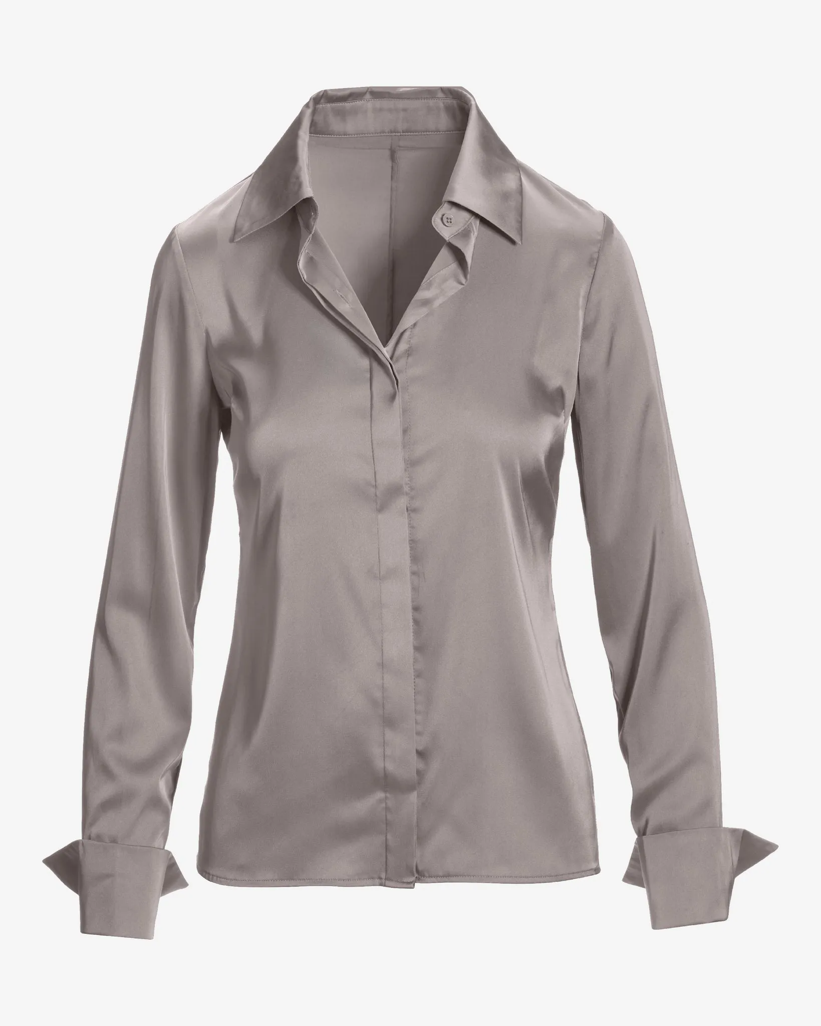 Sophia Button-Up Charmeuse Blouse Gray sold by Boston Proper product image thumbnail 2
