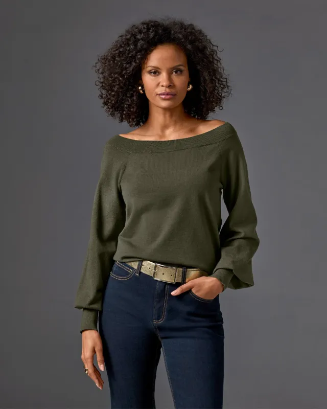 Lightweight Slouchy Sweater Olive Night sold by Boston Proper