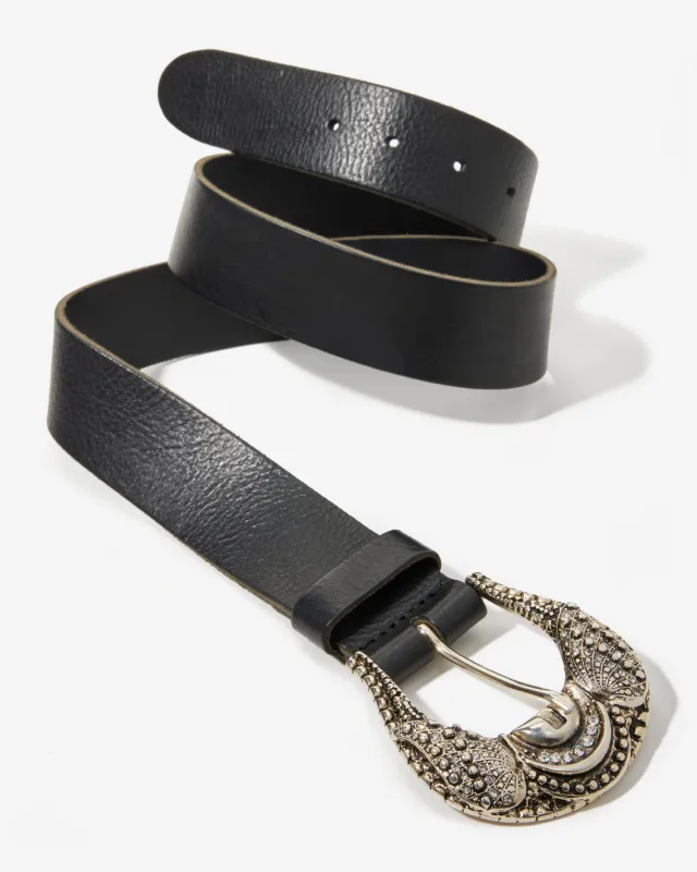 Rhinestone and Studded Buckle Belt Black sold by Boston Proper