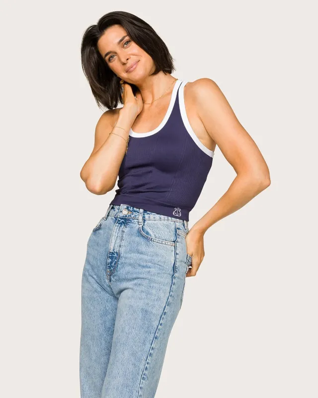 Barre Racer Tank Navy & White sold by Boston Proper