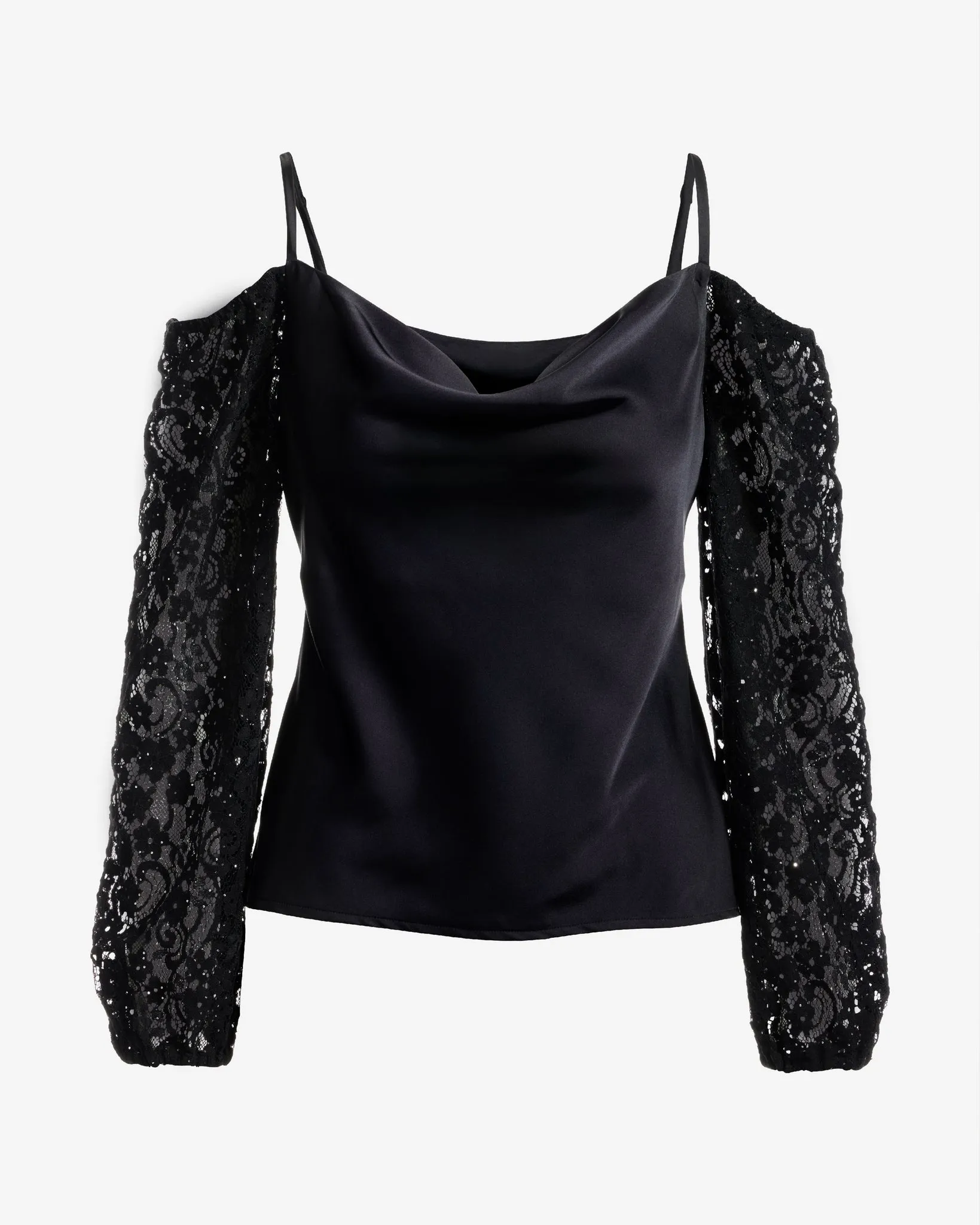 Cold Shoulder Lace Balloon Sleeve Black sold by Boston Proper product image thumbnail 2