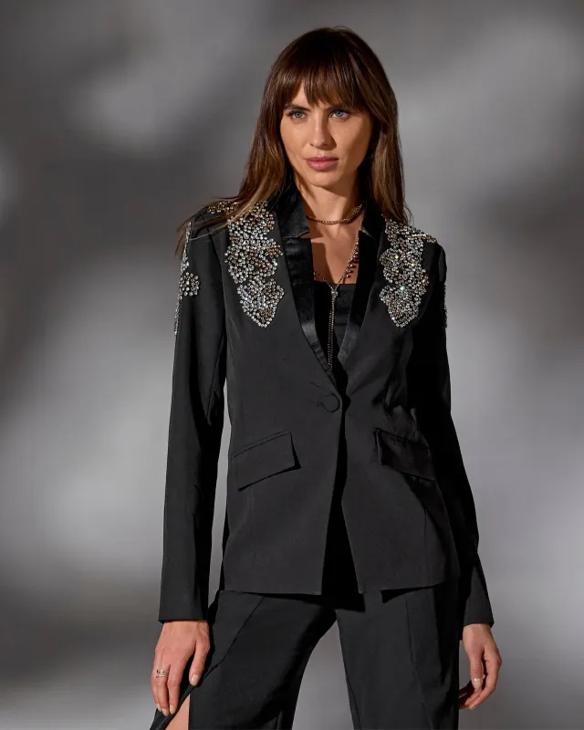 Crystal Embellished Single Button Blazer Black sold by Boston Proper