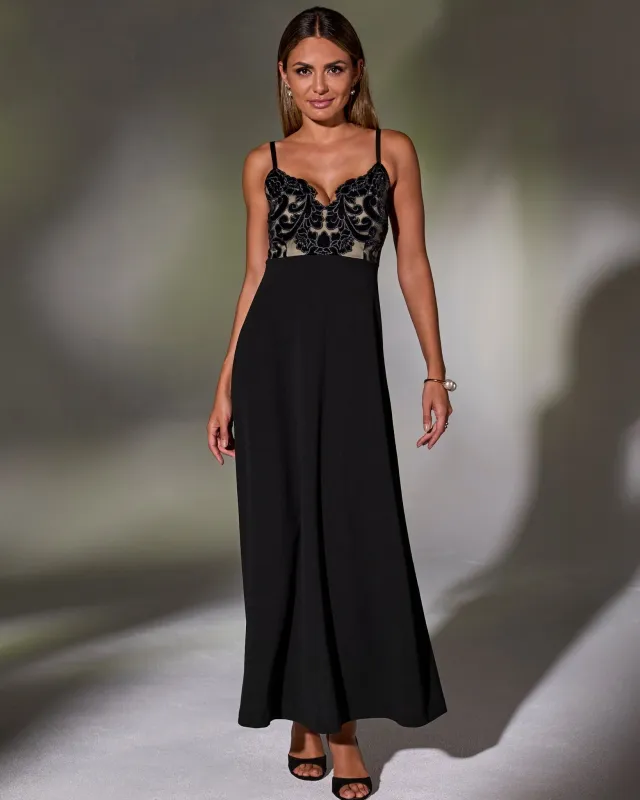 Floral Velvet Bodice A-Line Maxi Dress Black sold by Boston Proper