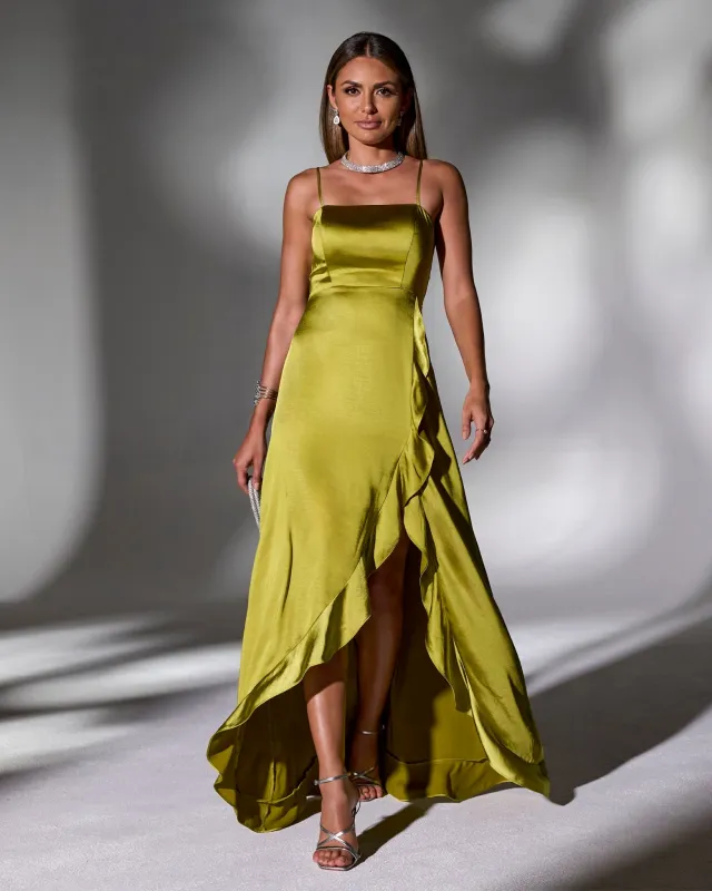 Luxe Satin Ruffle Gown Citronelle made by Boston Proper