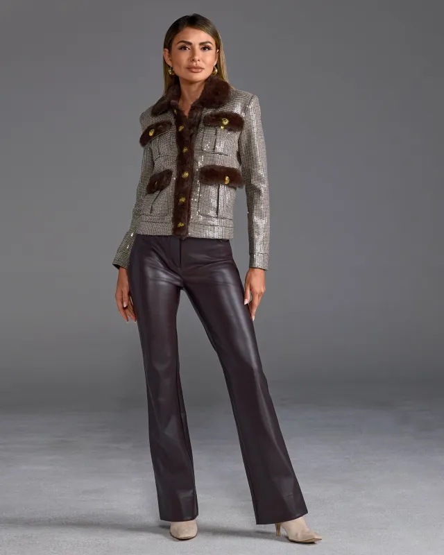 Monterey Faux Leather Five Pocket Bootcut Pant Chocolate sold by Boston Proper