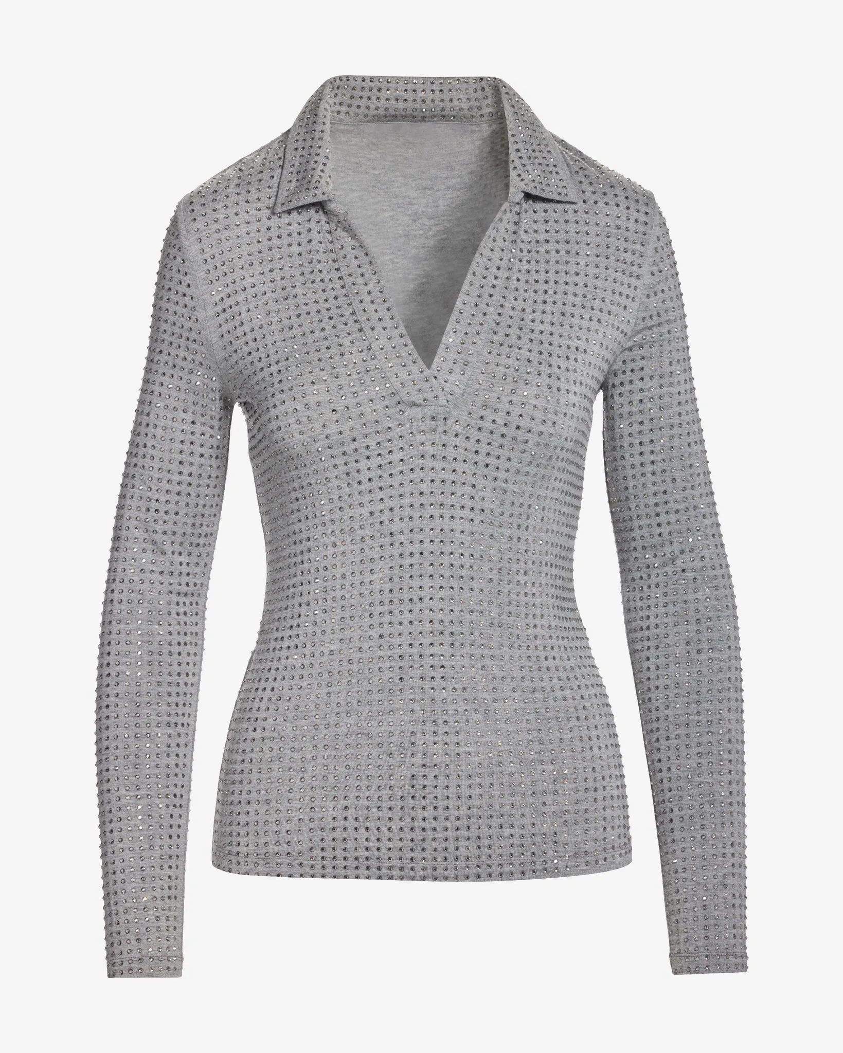 All Over Rhinestone Collared Top Heather Gray sold by Boston Proper product image thumbnail 2