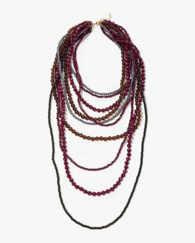 Tonal Layered Beaded Statement Necklace Wine Multi sold by Boston Proper