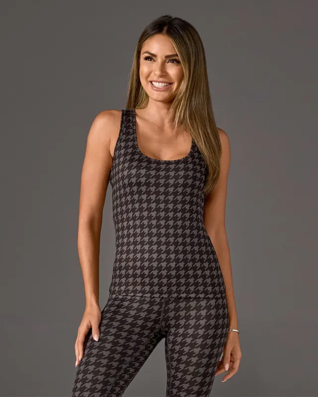 Printed Racerback Sport Tank Graphite Houndstooth sold by Boston Proper