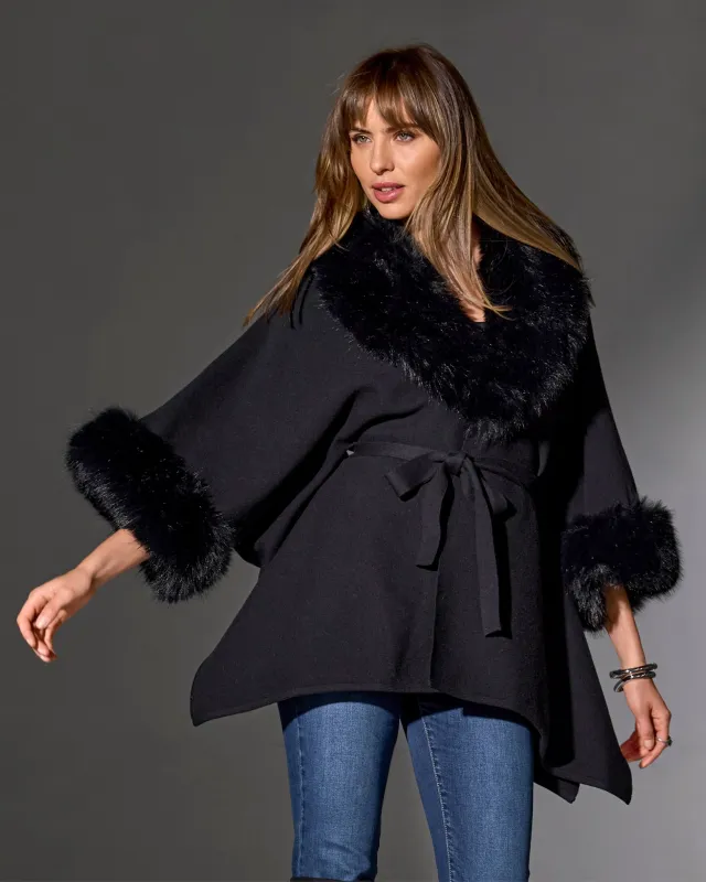Faux Fur Tie Waist Poncho Proper Black sold by Boston Proper
