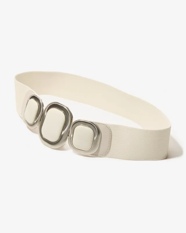 Triple Square Elastic Waist Belt White made by Boston Proper