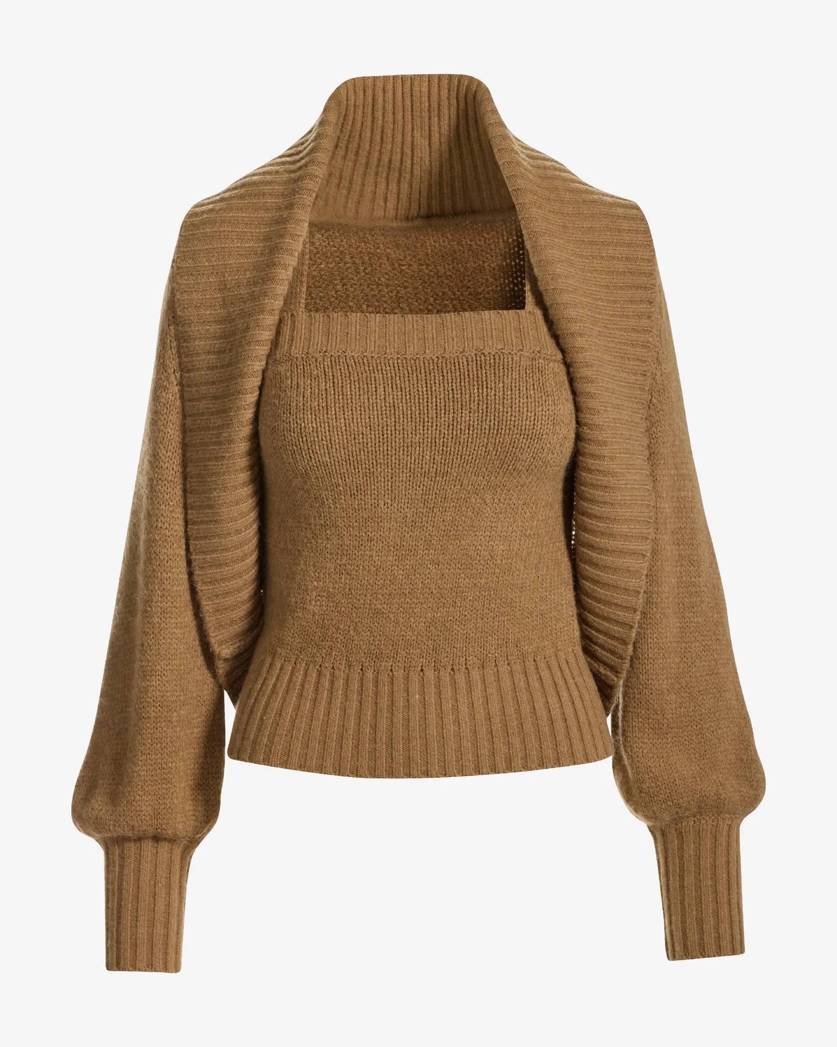 Cardigan and Square Neck Tank Sweater Set Suntan sold by Boston Proper product image thumbnail 2