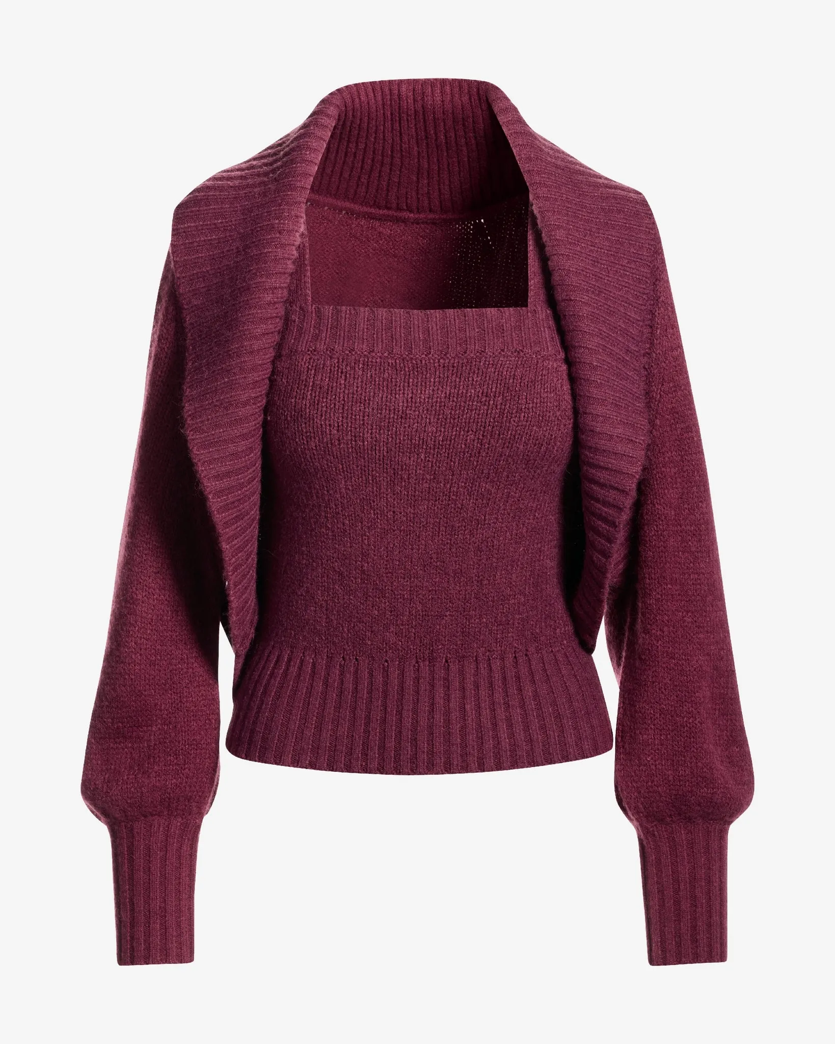 Cardigan and Square Neck Tank Sweater Set Black Cherry sold by Boston Proper product image thumbnail 2