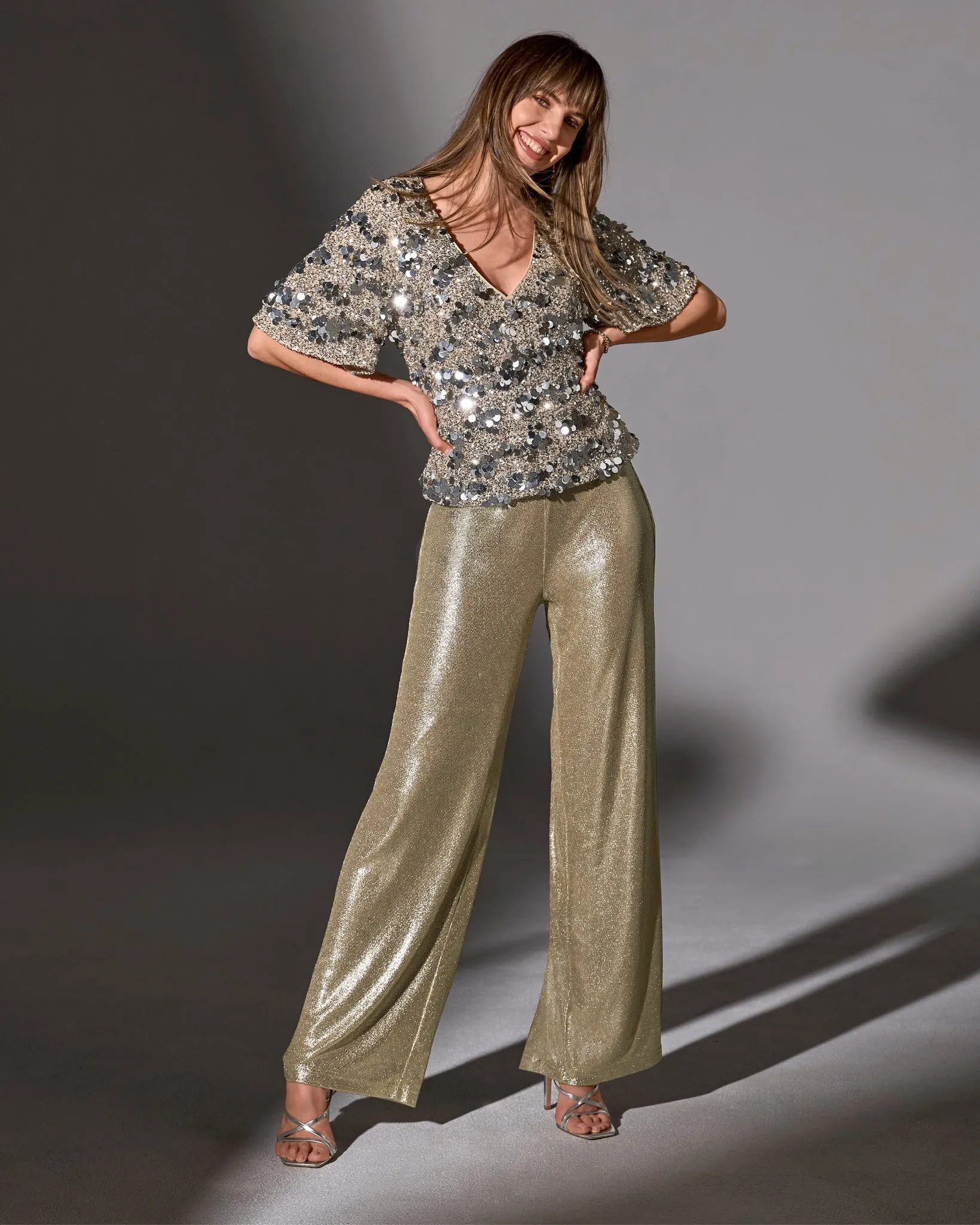 Wide Leg Shimmer Pant Light Gold sold by Boston Proper